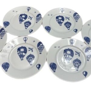 Set of 4 Promenad by IKEA 8 1/2” Salad Plates / Blue & White Hot Air Balloons